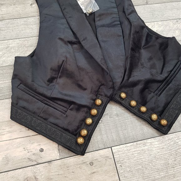 Free People Cindy Vest Waistcoat Top XS UK 6 Black Velvet Tie Event Formal BN - Picture 3 of 12